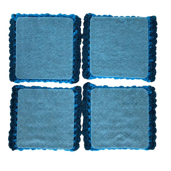 Mug Rugs Handmade Crochet Turquoise Blue Cotton Glitter Edging Set of 4 Coasters - Picture 8 of 10